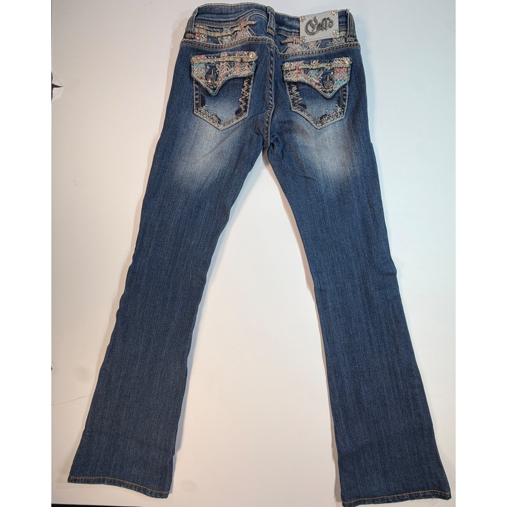 Cello Jeans Womens Size 3 Embroidered Rhinestone Bootcut Denim Medium Wash Y2K